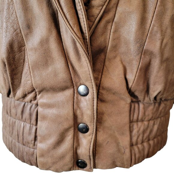 Vintage Charley's Leather Jacket Short Snap Closure Slit Side Pockets Size Small - Picture 6 of 12